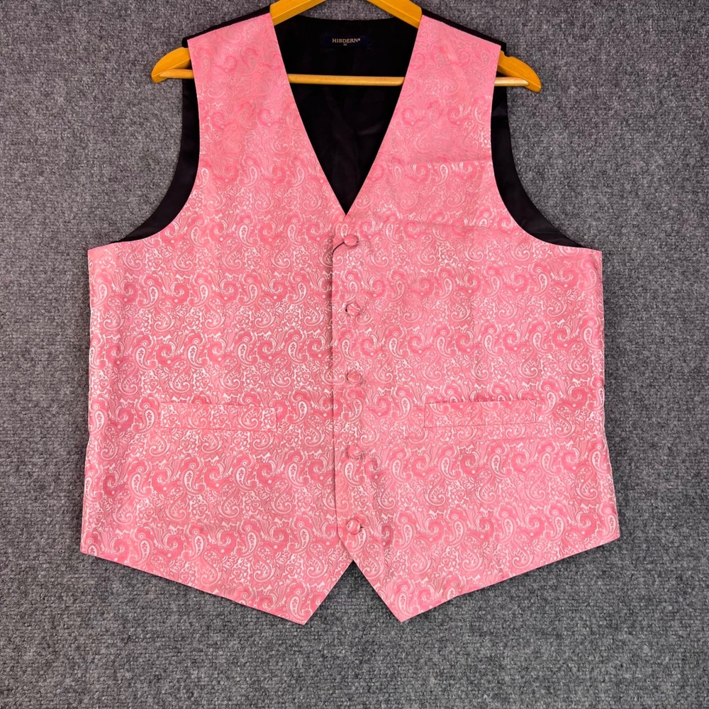 Hisdern Mens Pink Paisley Jacquard‎ Formal Waistcoat Vest Size M New With Tags